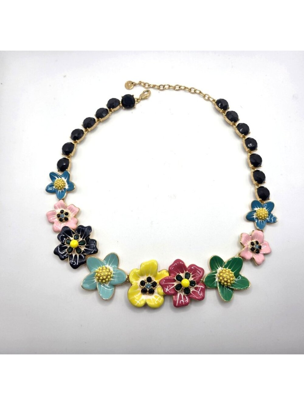Talbots Necklace Tropical Blooms Flower Enamel Rhinestone Beachy Cocktail Party